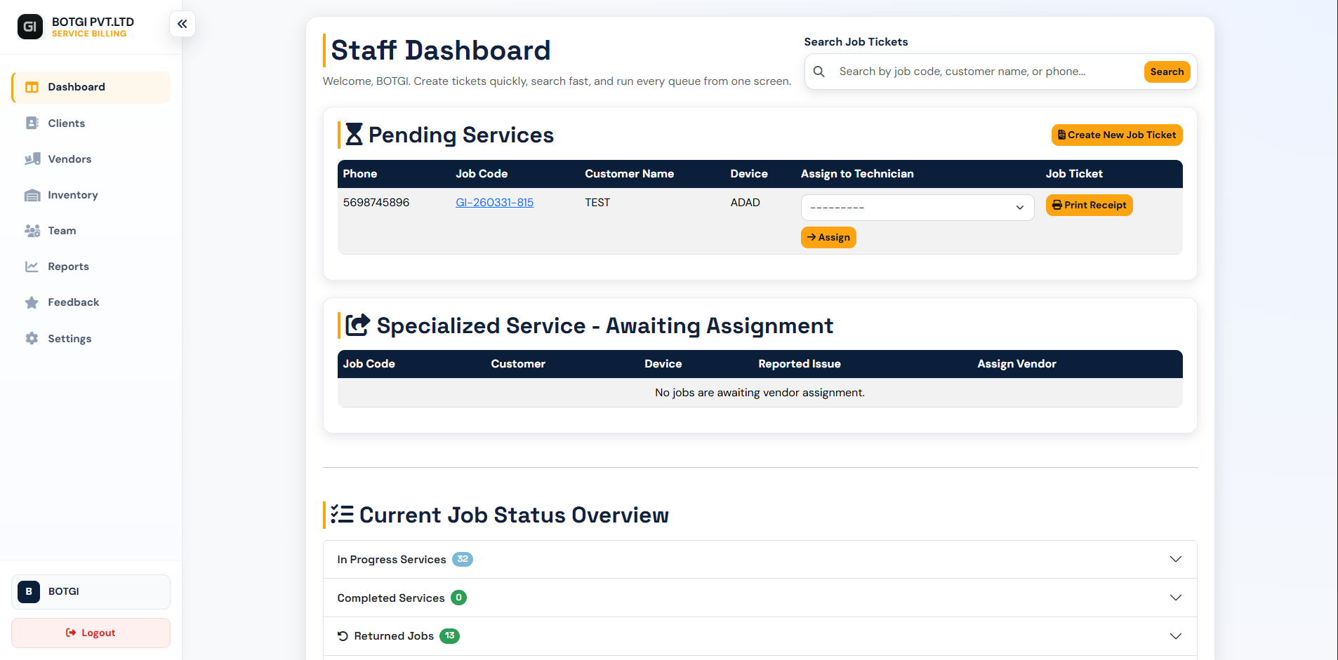SERVICE BILLING MANAGEMENT 